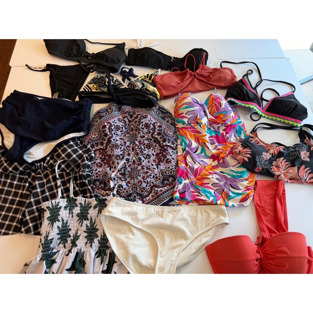 Womens Swimwear Lot Mixed Styles Tankini Bikini Tops Bottoms 25pc M